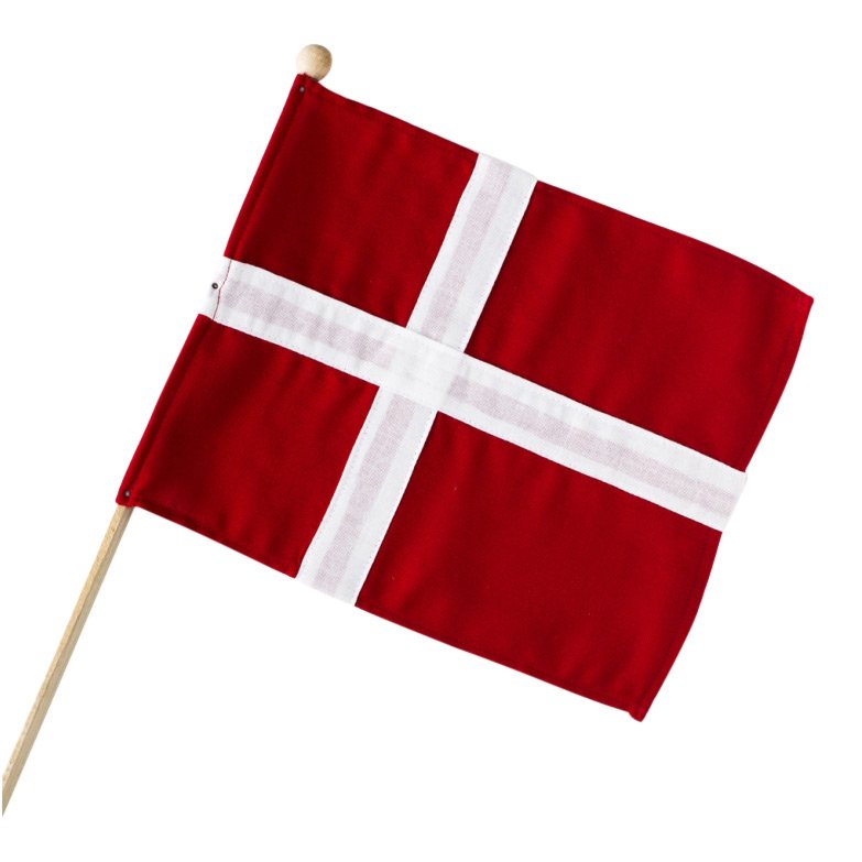 Dannebrogsflag på pind - Hurraflag i stof fra Langkilde & Søn